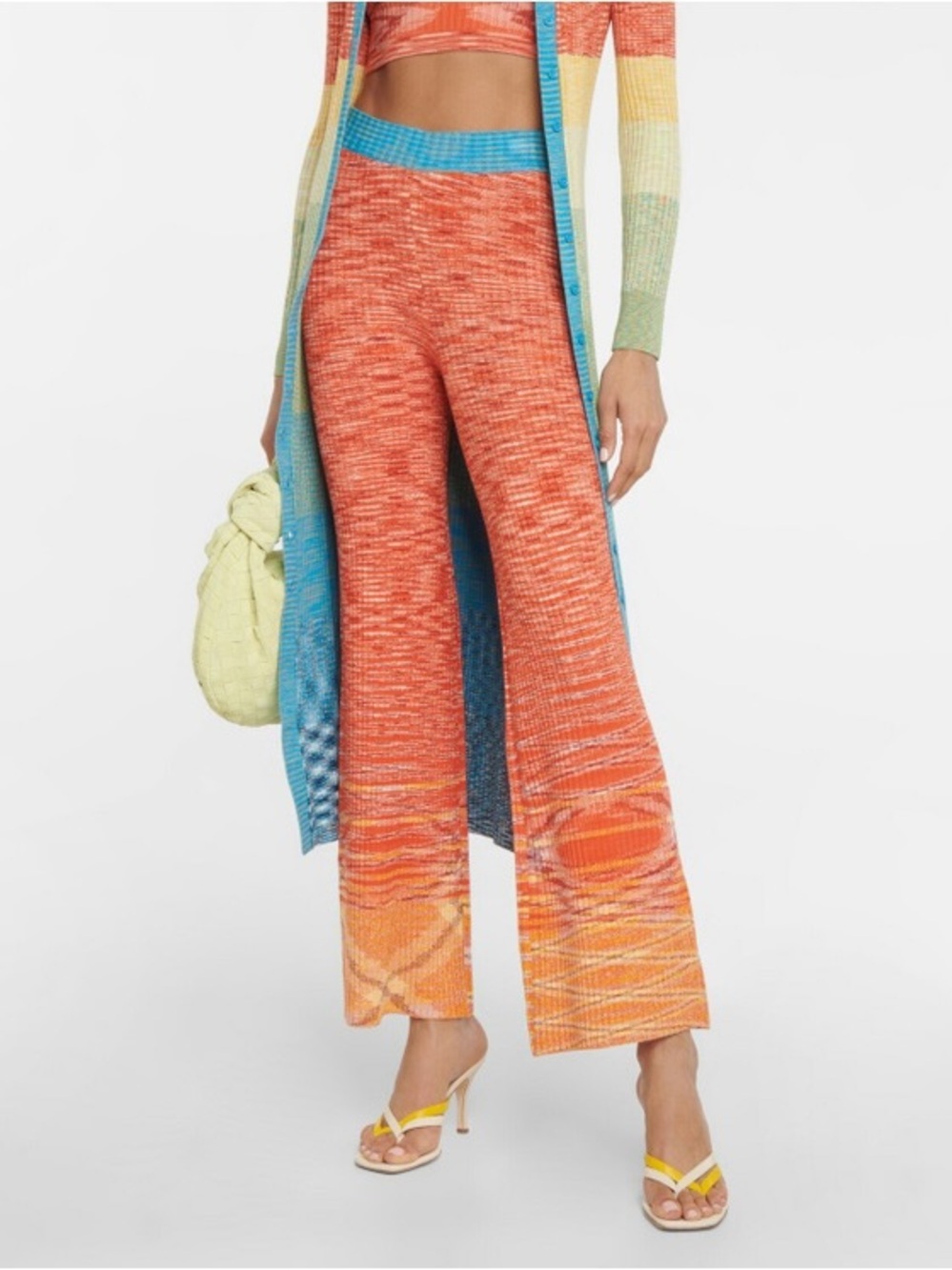 Staud Nash Pants Ribbed Knit Flare Pants sz L